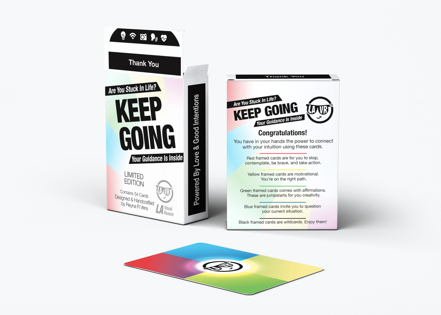 Keep Going card game packaging with cards on a white background